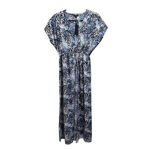Kendall & Kylie Size S Blue Animal Print Beach Maxi Slits Swim Cover Up NWT